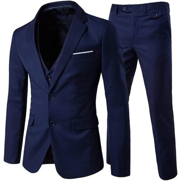 Men's 3-Piece 2 Buttons Slim Fit Solid Color Jacket Smart Wedding Formal Suit